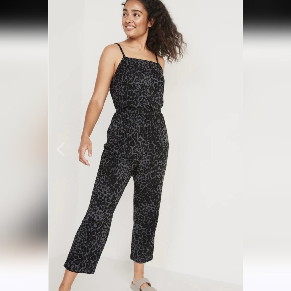 Old Navy L Cheetah Print Jumpsuit Cotton Gray Black 3020-g